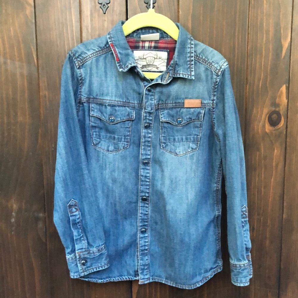 Zara Boys denim button up button down Shirt 7